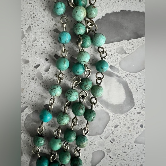 Turquoise and Silver Beaded Necklace 22 inches around - Picture 3 of 4